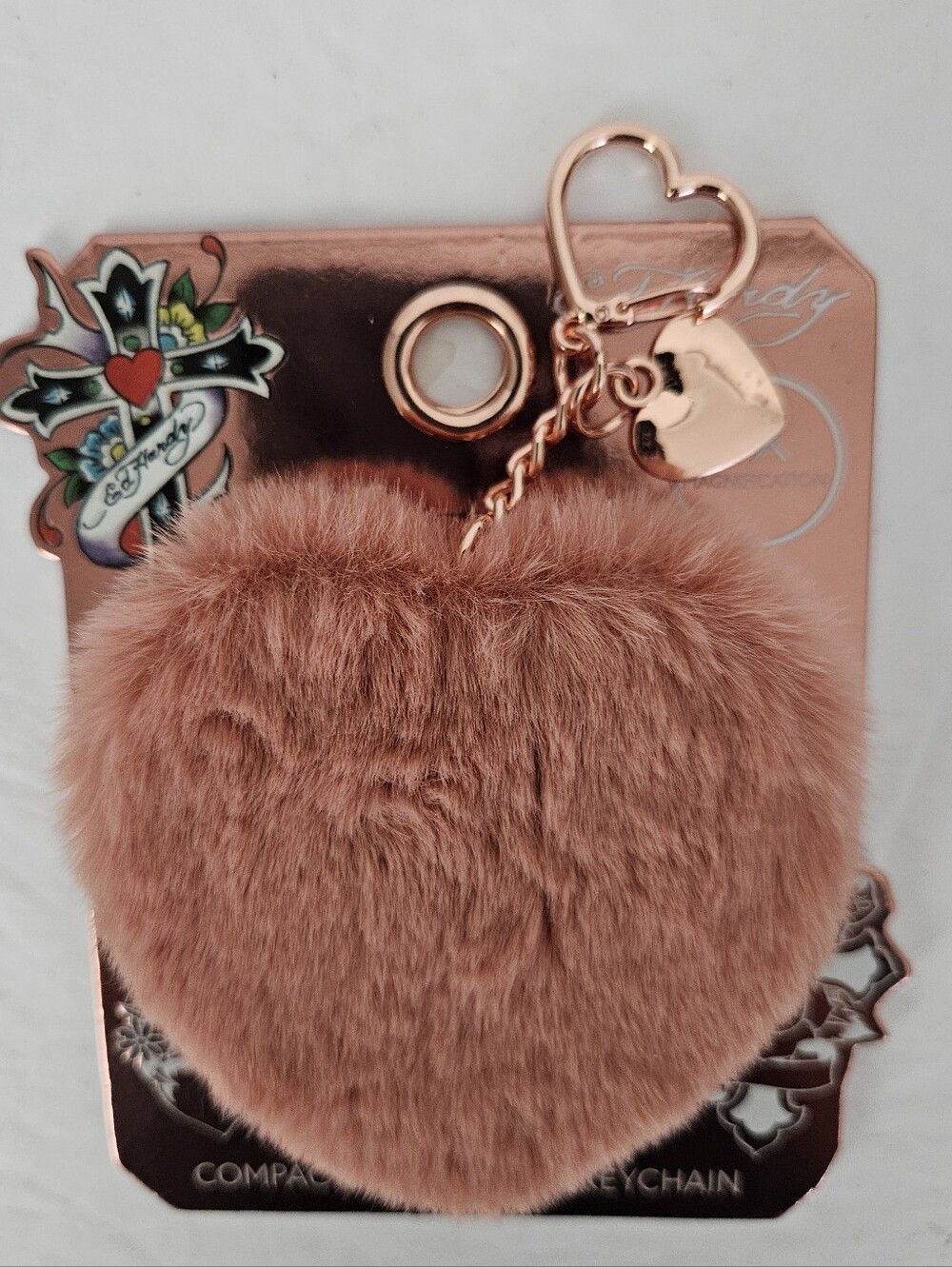 Ed Hardy NWT Faux Fur Compact Mirror w/Keychain